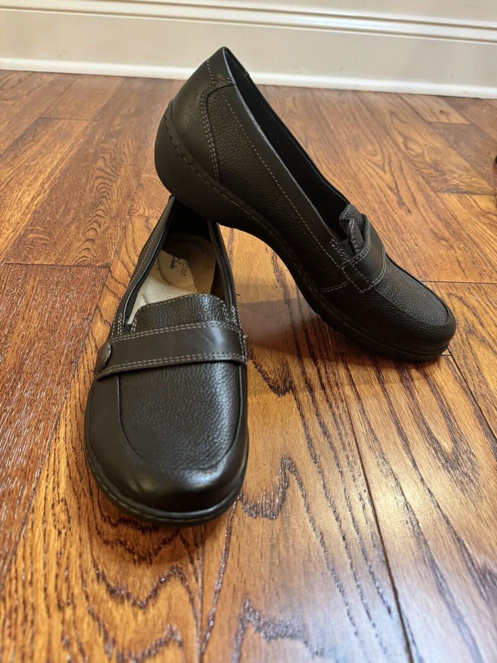 Clarks Comfort Collection Cora Daisy Black Slip On Loafer Shoes Women's 7